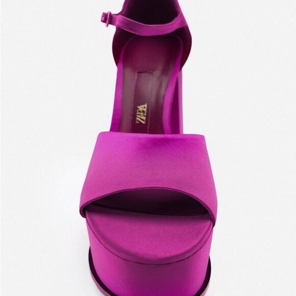 ZARA CHUNKY SATIN PLATFORM SANDALS FUCHSIA - Picture 4 of 5